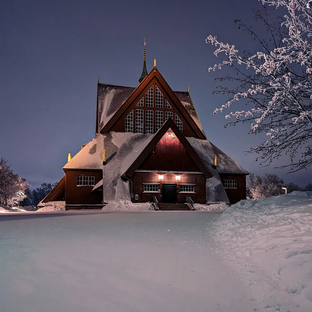 Kiruna church with a lot of snow