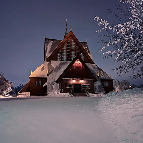 Kiruna church with a lot of snow
