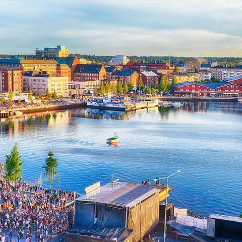 View of Luleå festival featuring the stage and Luleå river scenery